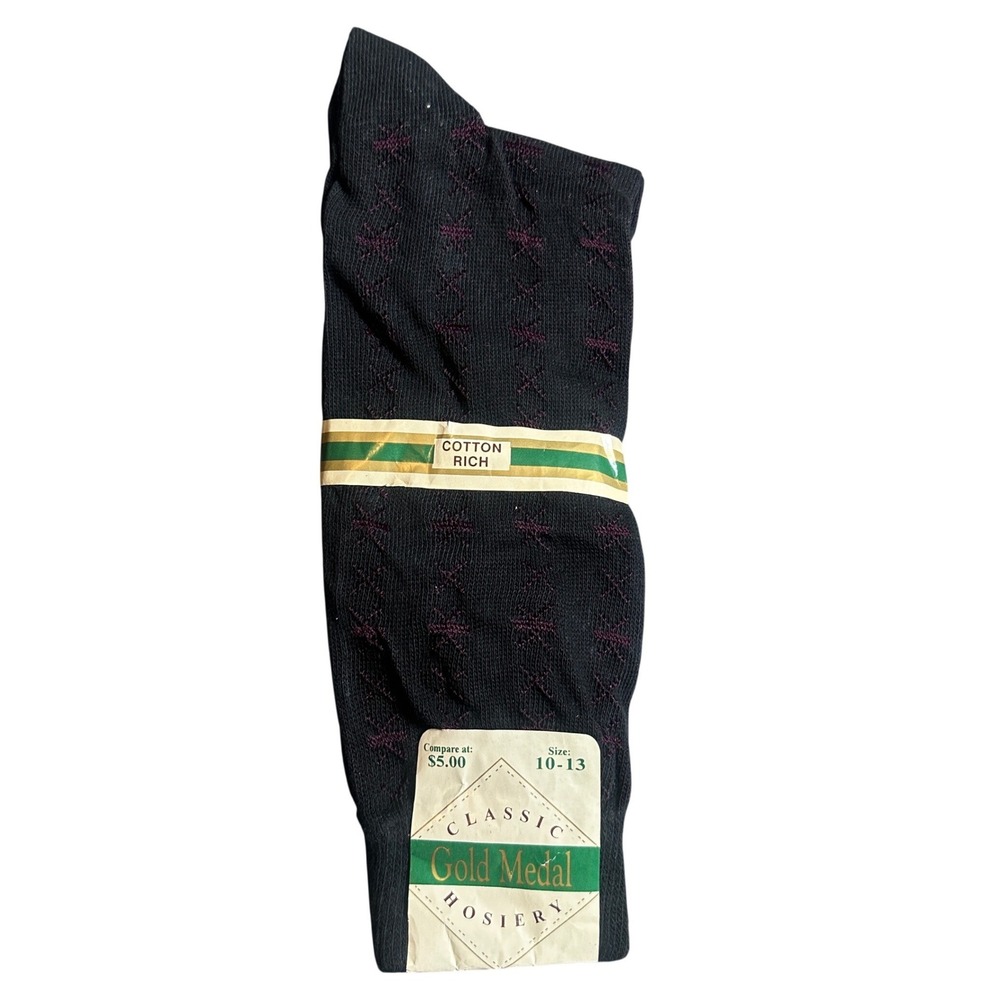Vintage Gold Medal Hosiery Dress Socks Mens 10-13 NWT‎ Cotton Geometric Pattern